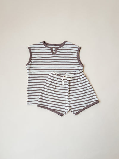 Stripe Waffle Short Set